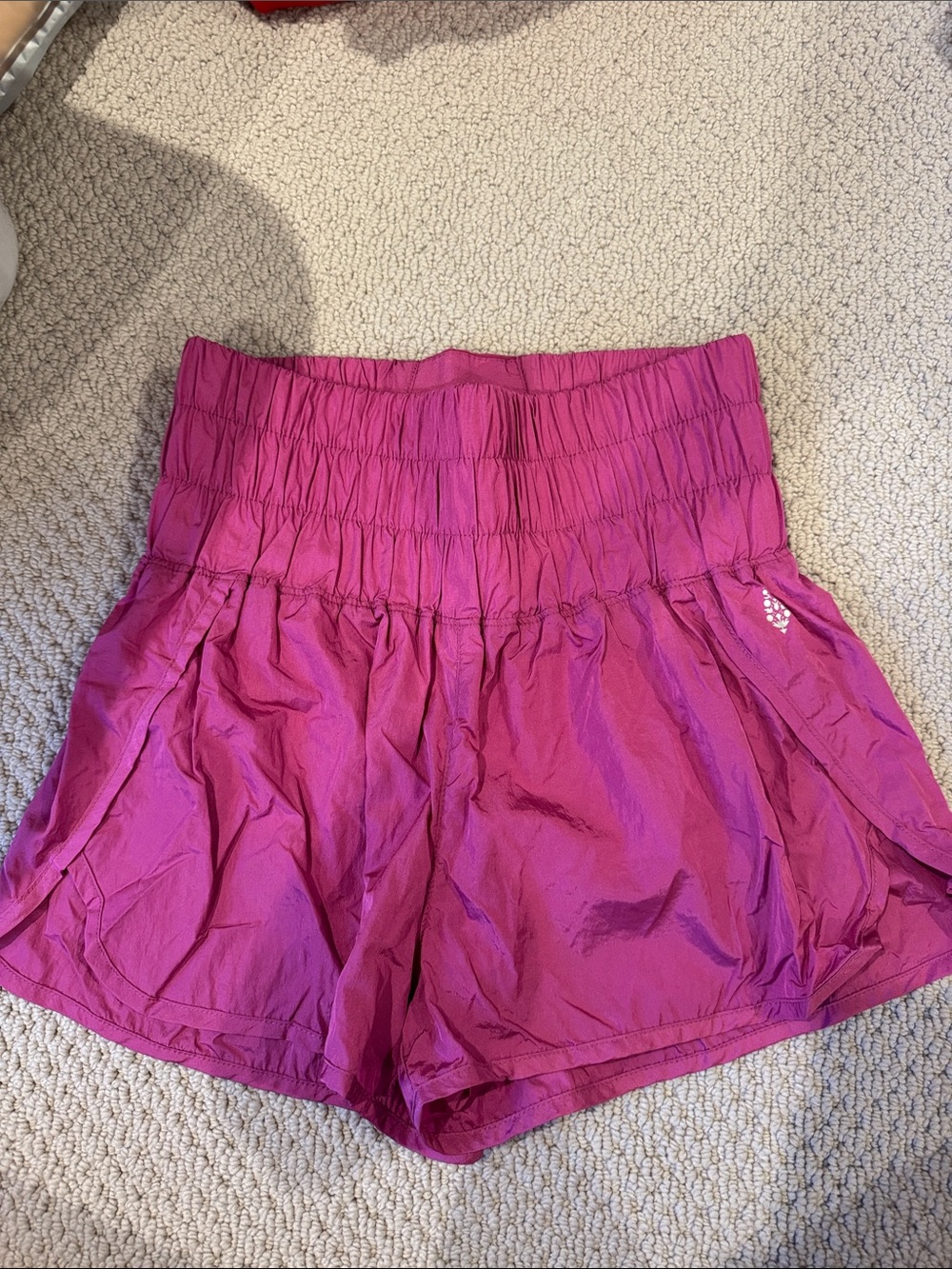 FP Movement by Free People High-Waist Magenta Smocked Shorts